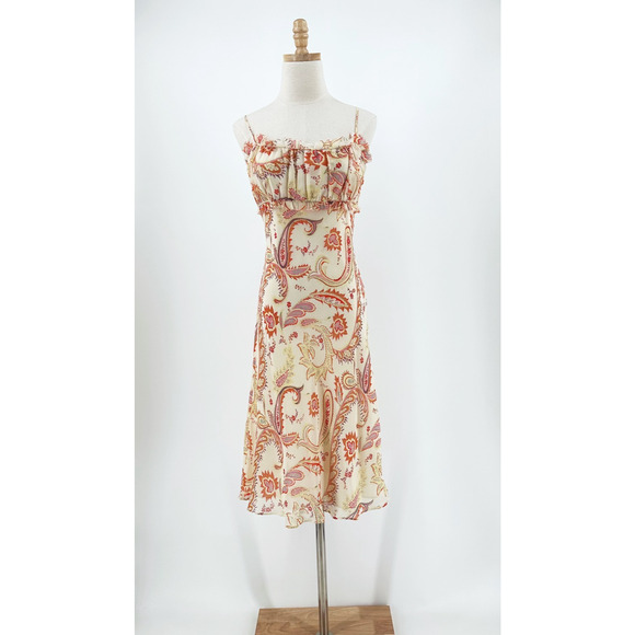 VTG Y2K 90s Express Silk Babydoll Slip Midi Dress 7/8 Coquette Fairy Whimsy - Picture 1 of 10